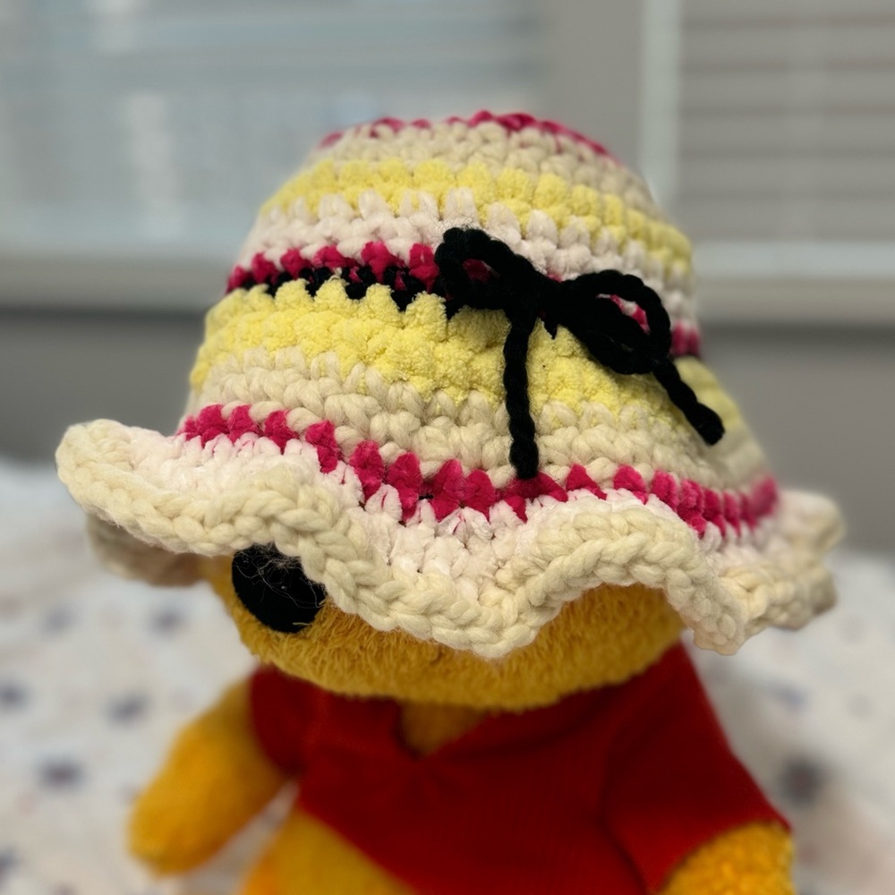 Handmade crochet bucket hat with bow